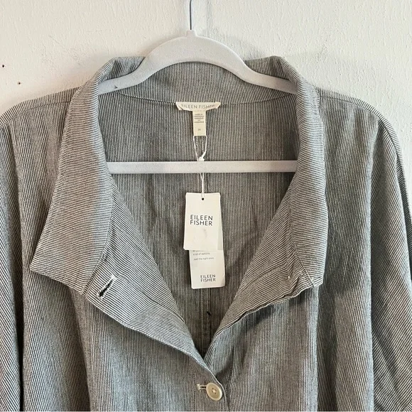 Eileen Fisher Jacket Black & White Stripe Ticking Stripe Jacket Sz 3X NWT Button - Picture 5 of 13